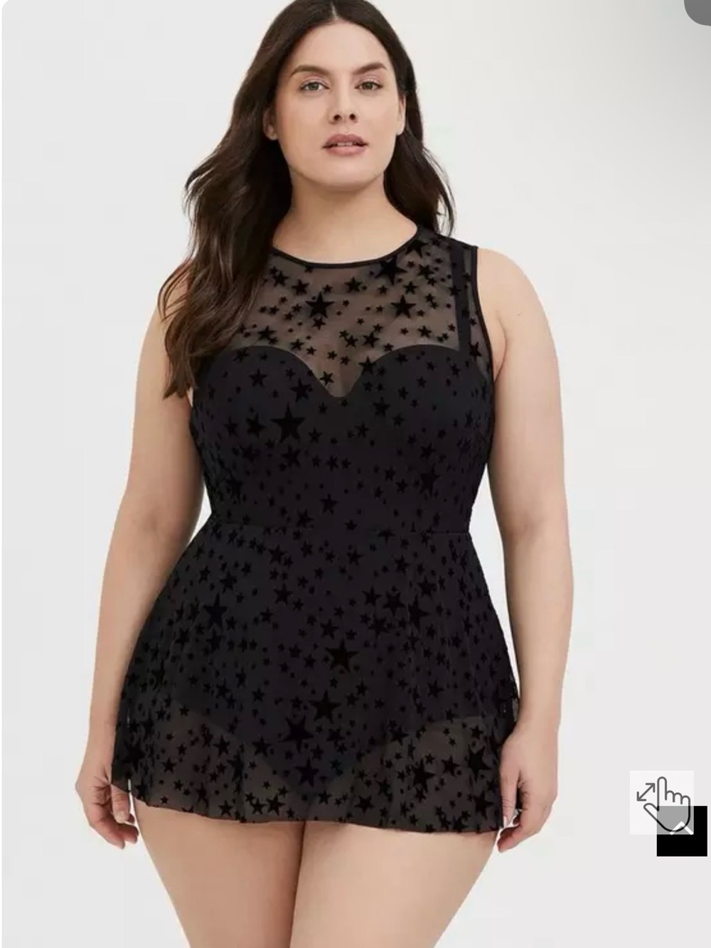 Torrid - starry Black Underwire Mesh Overlay Swim Dress With Brief - size 2